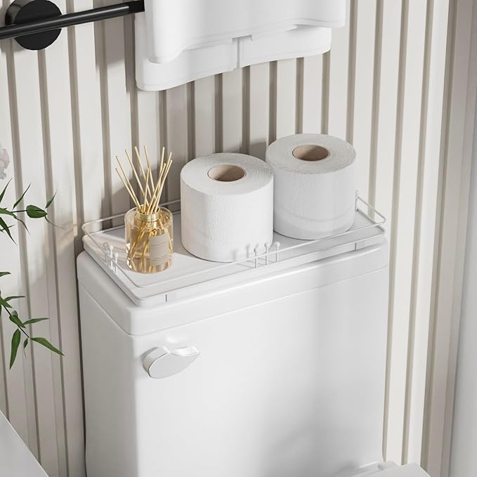 Toilet Paper Basket, Bathroom Basket for Counter Toiletries Towel Decor TP, Toilet Tank Tray, Guest Back of Toilet Organizer Storage, Vanity Tray for Perfume Makeup, Kitchen 13”x6.5” White