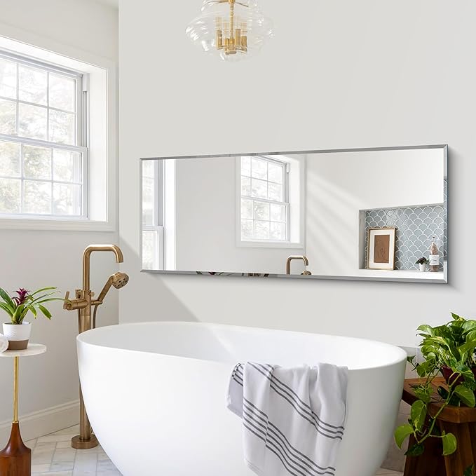 CILIBER Beveled Mirror, 24x60 Large Frameless Beveled Bathroom Mirrors for Wall, Upgraded Shatterproof Rectangle Vanity Mirror with Beveled Edge for Bathroom, Bedroom, Living Room and Entryway
