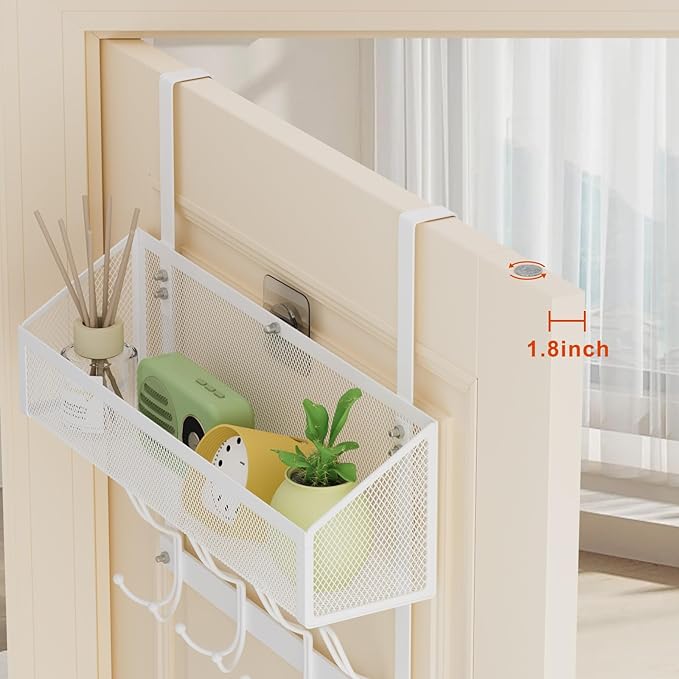 Over The Door Hooks Organizer, Back of Door Organizer with 12 Coat Hooks & Mesh Baskets Over The Door Towel Rack Door Hanger Storage Rack for Bathroom,Kitchen,Bedroom(White)