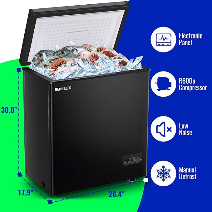 Chest Freezer with Electronic Panel, Accurate Temperature Display to 1 ℉ 5.0 Cu.ft Deep Freezing Machine with 2 Removable Baskets Suitable for Home Kitchen Apartment