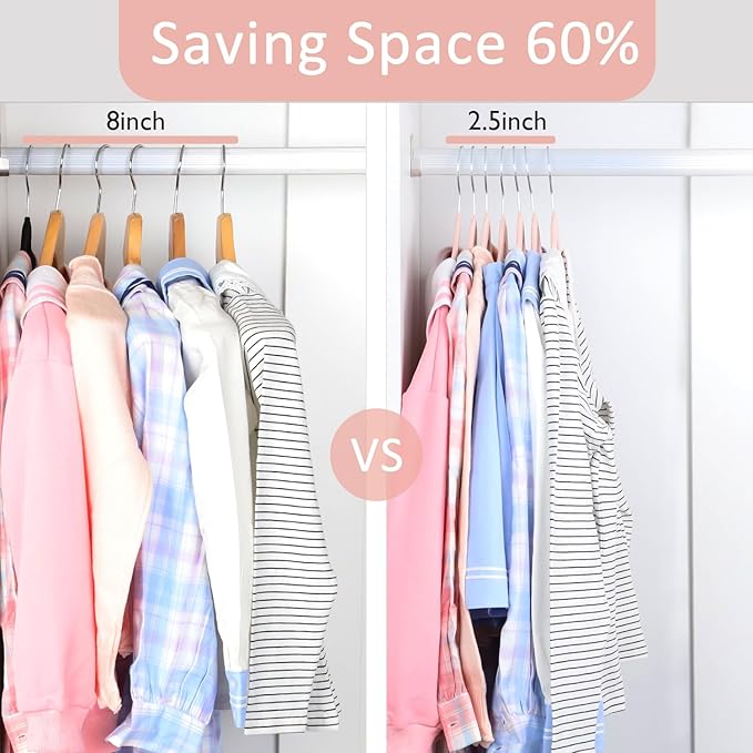 ManGotree 14 Inch Kids Velvet Hangers for Closet, Ultra-Thin Space Saving Children's Clothes Hangers, Non-Slip Felt Toddler Hanger for Youth's Clothes (66 Pack, Light Pink)