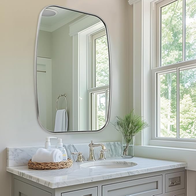ANDY STAR Brushed Nickel Oval Bathroom Mirror for Over Sink, 24x36 Inch Bathroom Vanity Mirror with Unique Oblong Tube Metal Frame-Modern Clean Design with Anti-Rust Stainless Steel Frame