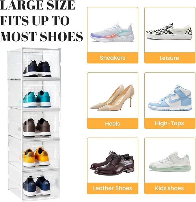 Shoe Storage Boxes, Stack Without Toppling Modular storage boxes combine freely for use in closets, under beds, hallways, and entryways. Space-saving. (Transparent, 12 Pack)