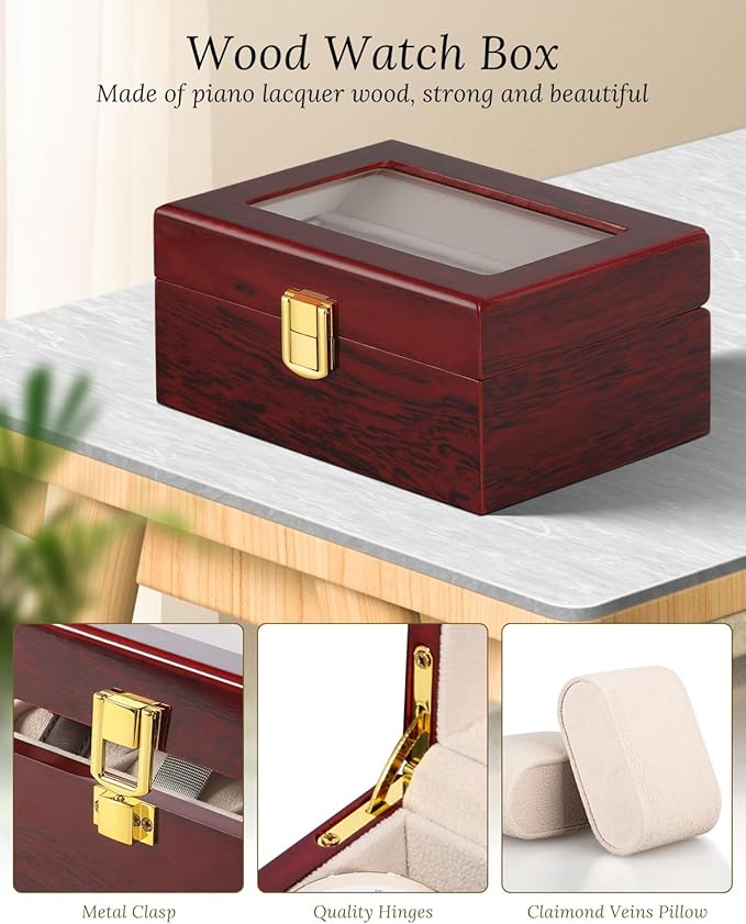 Uten 3 Slots Watch Box Storage Case Organizer Jewellery Display Wooden for Men Women