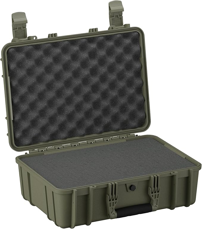 Condition 1 18" Medium Waterproof Hard Case with Foam, Model 801, Portable Protective Storage Box for Travel, Tactical Gear, Made in USA, 18.36"x13.70"x 7.03" Green