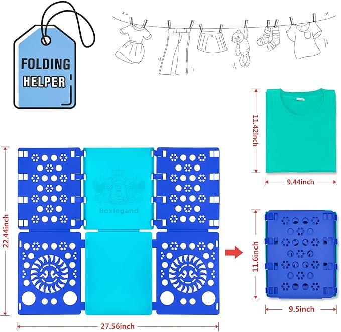 BoxLegend Version 3 Shirt Folding Board t Shirts Clothes Folder Durable Plastic Laundry folders Folding Boards Helper Tool for Adults and Children (Blue & Turquoise)