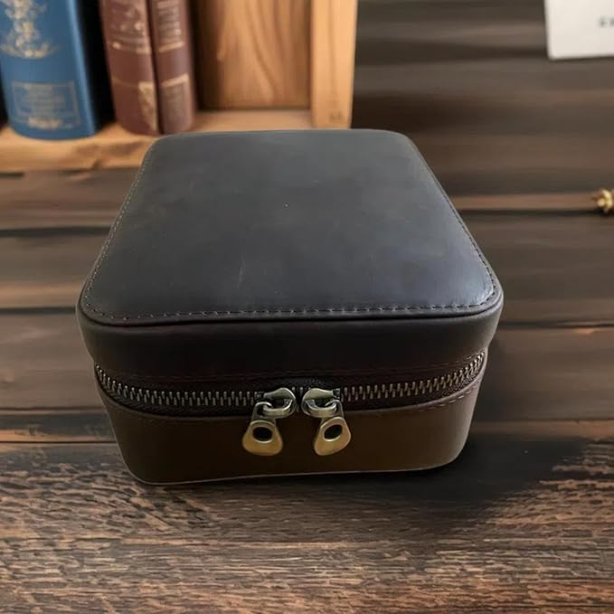Watch Travel Case for Men, Genuine Leather Watch Case Travel Jewelry Case Vintage Travel Watch Box Handmaded Leather Watch Holder Cufflinks Box for Home Storage,Travel and Display