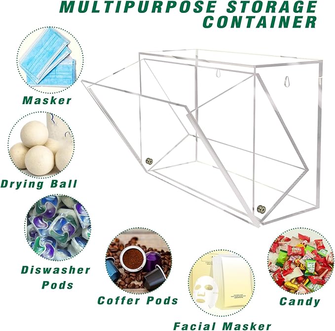 Laundry Pods Container for laundry room organization, Acrylic Candy dispenser Coffee Pod Holder Dishwasher Pods Container for Wall or Hanging