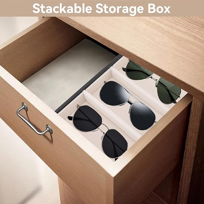 5 Grid Stackable Eyeglass Storage Holder Organizer, Sunglass Drawer Organizer Glasses Tray Display Case Box Eyeglasses Watches Jewelry Display for Dresser or Store Countertop