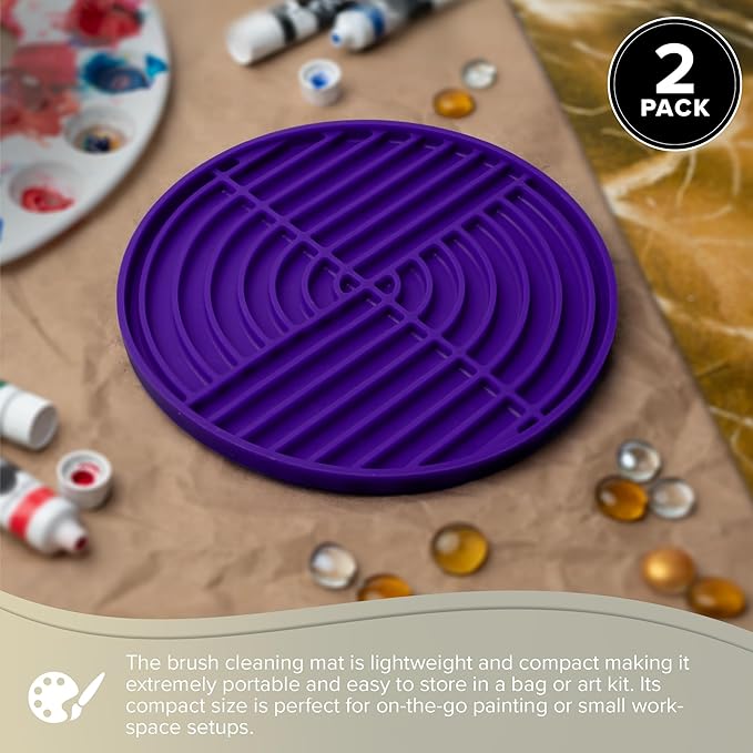 Silver Brush Limited 9061 Silver Essentials Round Brush Cleaning Mat, Water-Based Media Silicone Brush Cleaner For Studio, Travel, and Plein Air, 2 pack