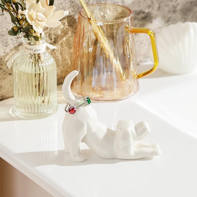 PUDDING CABIN Dog Mom Ring Holder Stand - Wedding, Birthday, Christmas, Valentine's Gift for Women/Men - Figurine for Office Room Decor - Loss of Pet Sympathy