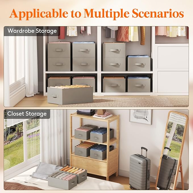 Lifewit Wardrobe Organizer Clothes, Jean Organizers for Closet with Support Board 6 Compartment Foldable Closet Drawer Storage 16.5 x 10.6 x 6.7 Inches for Pants, T-Shirts, Sweater, Legging, 6-Pack