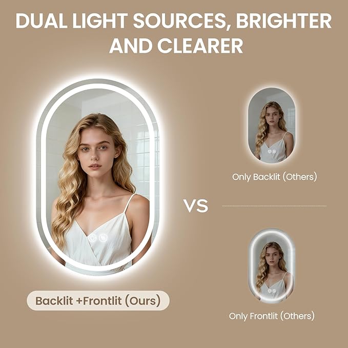 Oval LED Bathroom Vanity Mirror, 36x24 inch Mirror with Light, Smart Anti-Fog Waterproof Mirror with Memory Function Dimmable Lighted Mirror