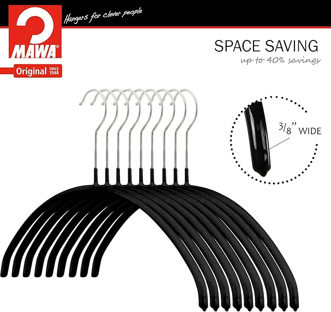 Mawa by Reston Lloyd Euro Narrow Clothing Hangers, Black, Set of 10