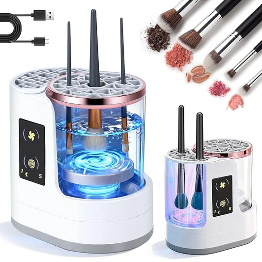 Electric Makeup Brush Cleaner Machine With Drying Function, Smart Touch Control, USB Charging, Detachable Automatic Cleaner Brushes Cleaner Tool for Beauty Makeup Brush Set (White)
