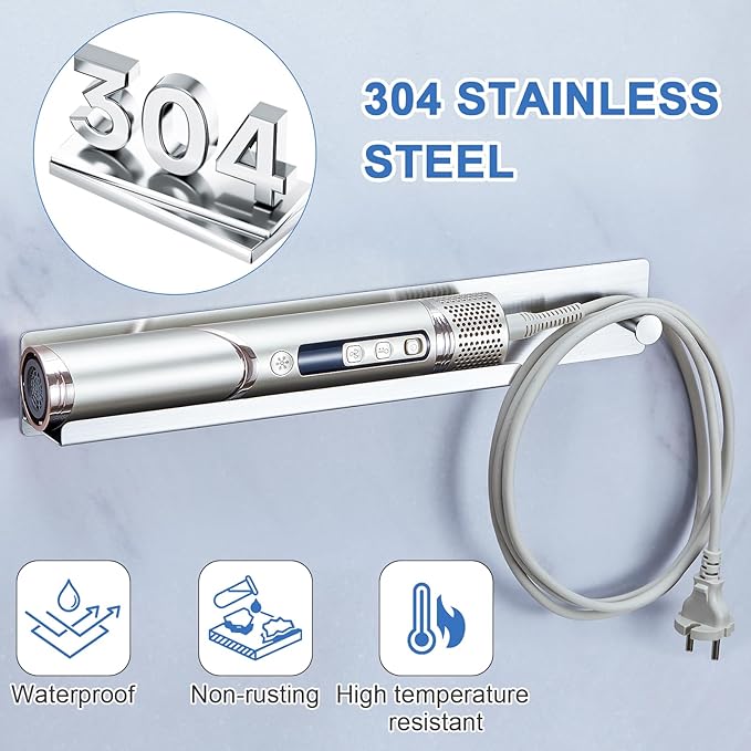 Curling Iron Holder Wall Mount, Flat Iron and Hair Straightener Holder, Stainless Steel Hair Tool Organizer for Hair Dryer Brush and Hots Tool Accessories, Hair Tool Holder for Bathroom, Silver