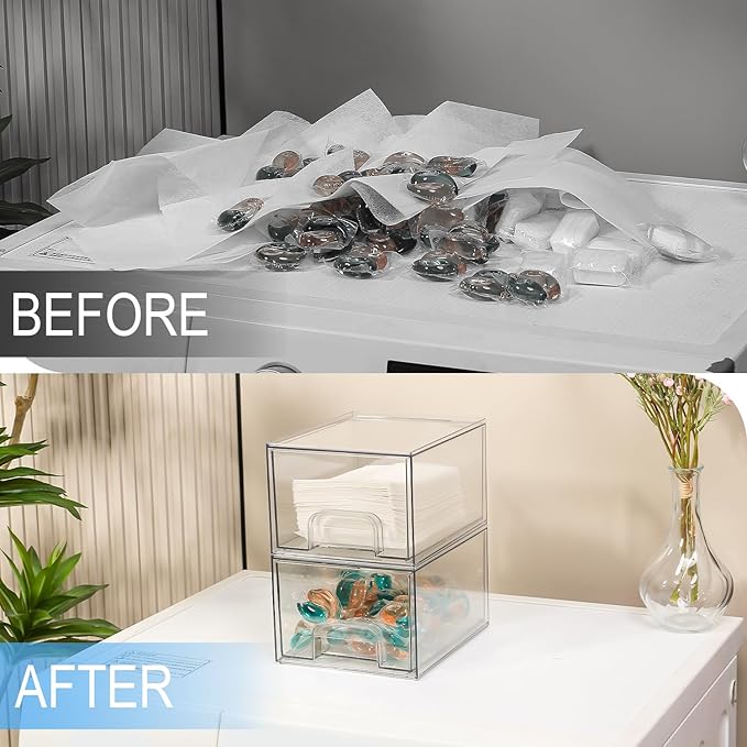 3P Laundry Container and Dryer Sheet Holder Set, Laundry Room Organization and Storage, Dishwasher Pods Holder, Clear Dispenser and Box Set