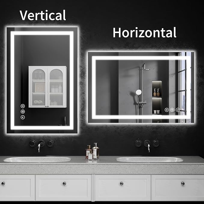 24"x36" LED Bathroom Mirror with Lights, Dimmable, Anti-Fog, Lighted Bathroom Vanity Mirror for Wall, Backlit + Front Lit, Memory Function, Shatter-Proof, Tempered Glass