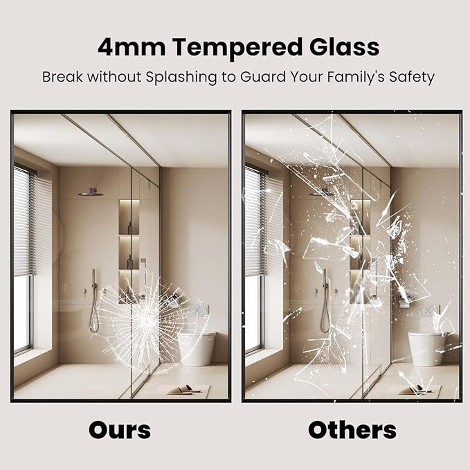LOAAO Black Bathroom Mirror 60"X36" for Wall, Rectangle Bathroom Vanity Mirror, Tempered Glass, Hangs Vertically or Horizontally, Easy to Install, Modern Design
