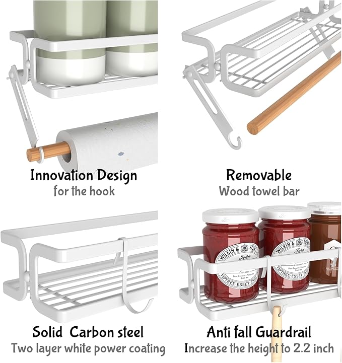 3 Pack Spice Rack Wall Mount With Paper Towel Holder and Hooks, Screw or Adhesive Hanging Spice Shelf,Space Saving Spice Organizer for Seasonings, Spice Racks for Stove,Cabinet, Pantry,White