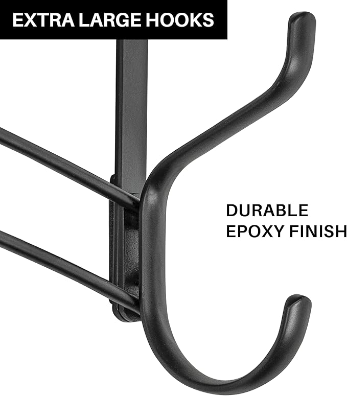 LYNK Professional® Home™ Over The Door Hooks - 10 Hook Over The Door Hanger - Over Door Coat Rack - Hanging Towels or Clothes - Bathroom, Bedroom or Laundry Room - Lifetime Ltd. Warranty – Black