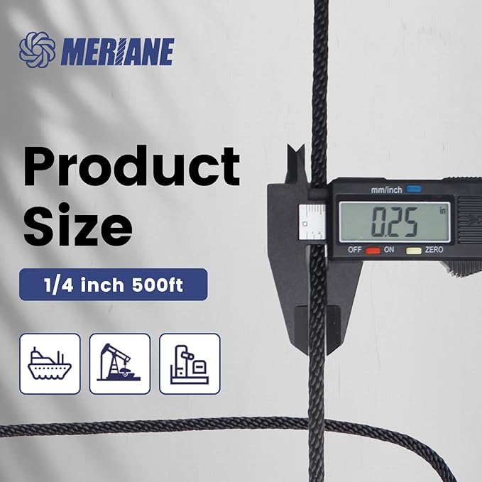 MERIANE Black Nylon Rope 1/4inch 500FT – Multipurpose Tightly Braided Rope – Abrasion & UV Resistant – Ideal Use for Camping, Clothesline, Marine, Flag Line - Solid Utility Rope for Indoor Outdoor