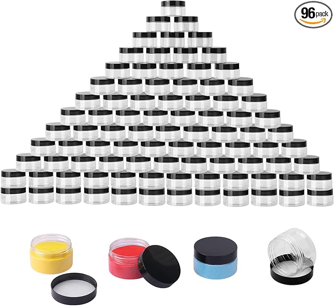 96 Packs 3.5 OZ Transparent Plastic Jars with black Lids, Body Butter Containers, Cosmetic Containers jars for Kitchen Ingredients, beads, sequins, Lotion, Cream, DIY Crafts and More by KUKLIPJIM.