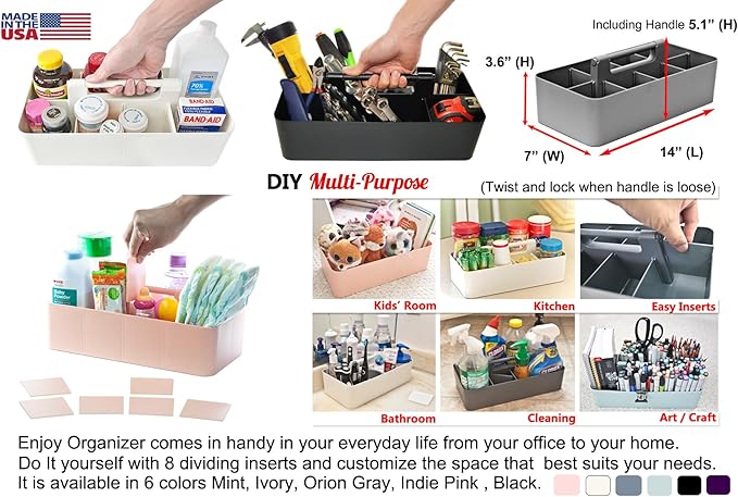 -Large Carry Caddy Bin Basket Portable Office Desk Storage DIY- MADE IN USA (Orion Gray)