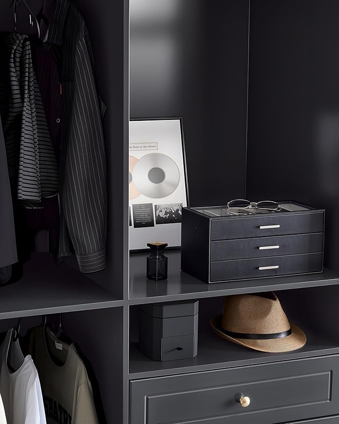 Lolalet Beige Sunglasses Storage Box for Women, Eyewear Eye Glass Organizer with Clear Top Lid Display Holder Case