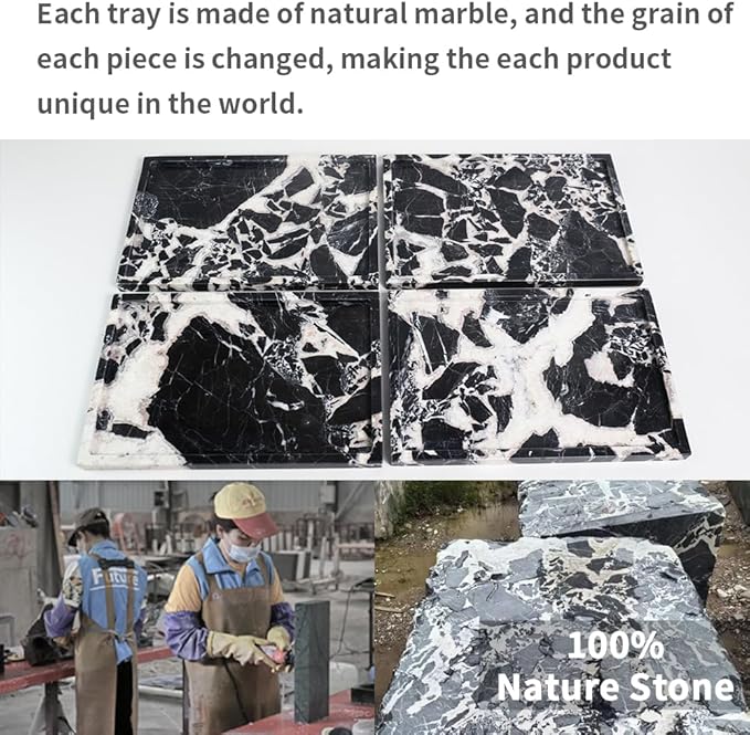 Real Luxurious Natural Marble Vanity Tray Genuine Marble Storage Tray for Home Decor Stone Tray for Bathroom/Kitchen/Vanity/Dresser,Plate Holder for Tissues, Candles, Towel
