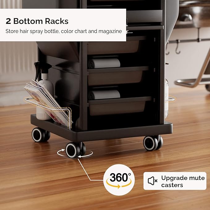 OmySalon Salon Trolley with Lock 6 Drawers, Hot Tools Holder, Hair Cart Organizer w/Wheels, Salon Rolling Cart for Barber Hairdresser Cosmetology Lockable Stylist Storage Station