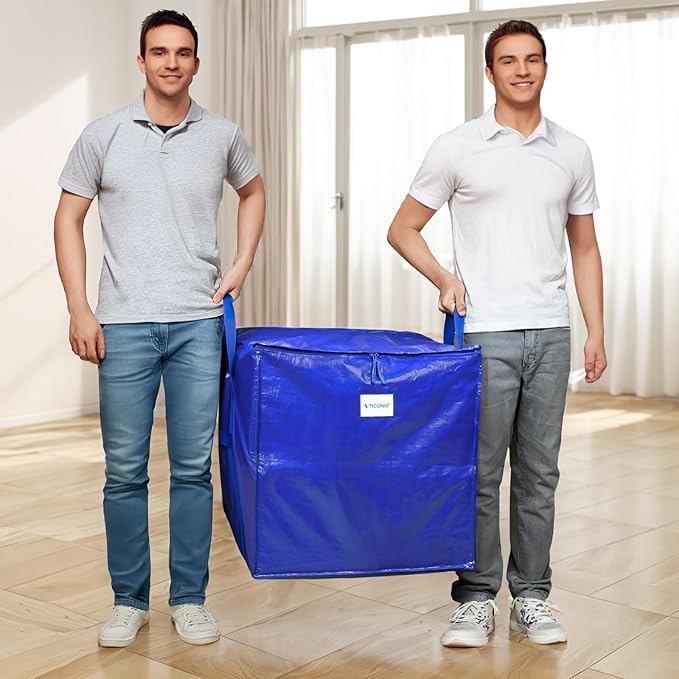 TICONN 2 Pack Extra Large Moving Bags with Zippers & Carrying Handles, Heavy-Duty Storage Tote Moving Boxes for Space Saving (2 PK, 75 Gallon)