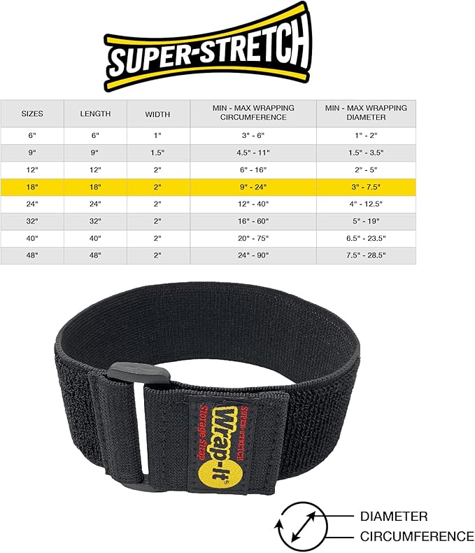 Super-Stretch Wrap-It Storage Straps - (6) 18" Orange - Elastic Hook and Loop Cinch Straps - Extension Cord Organizer, Hose and Cables Straps, Cord Wrap, Cord Keeper, Garage and RV Storage Accessories