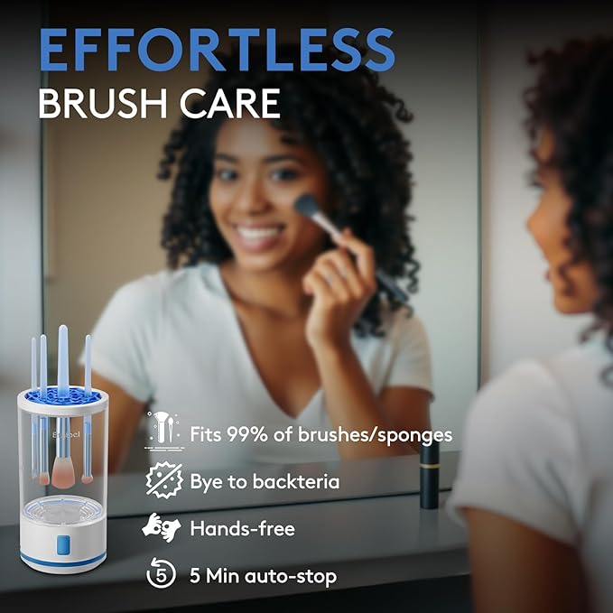 Makeup Brush Cleaner machine, 2 in 1 Makeup Brush Cleanser & Washer, 7000 RPM High-Speed Deep Cleaning, Portable Automatic Cosmetic Brush Cleaner for Foundation Brush Sponge, Clear