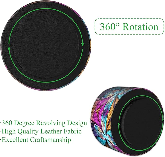 Hennaja Round Leather Art Supply Organizer,Remote Control Holder,360 Degree Rotating,Multi-Functional Pencil Holder,4 Compartments Desktop Stationary Organizer(1-Fractal Flower) | Round, 360 Degree Rotating, Multi-Functional, Desktop