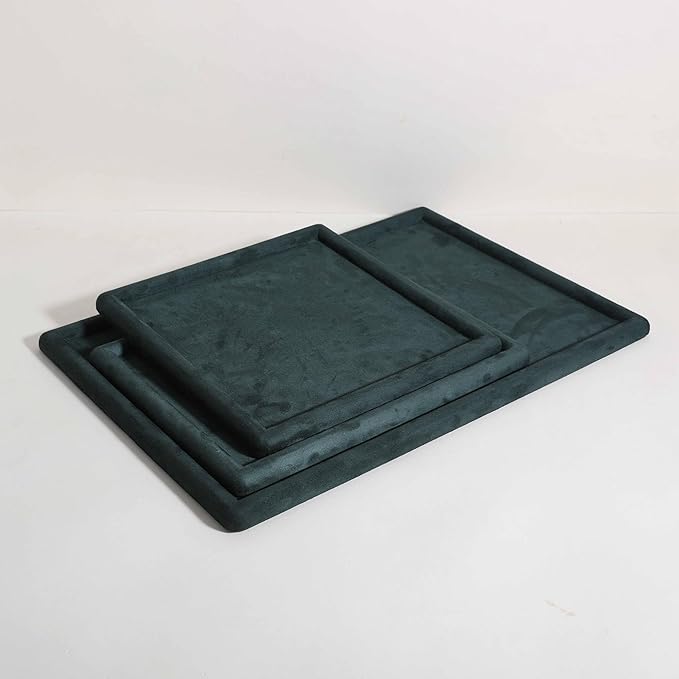 Rectangle Jewelry storage organizer plate, Velvet Jewerly display tray, Empty showcase tray for Necklace Bracelet Ring Earring【Green-Large, 17.7 x 11.8 in 】