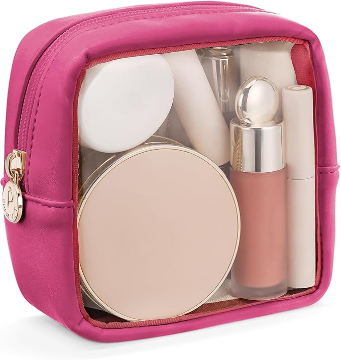 Pocmimut Makeup Bag,Mini Makeup Bag Cute Pouch Purse Organizer Travel Essentials,Clear Makeup Pouch for Car Accessories for Women,Hot Pink