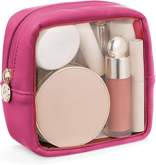 Pocmimut Makeup Bag,Mini Makeup Bag Cute Pouch Purse Organizer Travel Essentials,Clear Makeup Pouch for Car Accessories for Women,Hot Pink