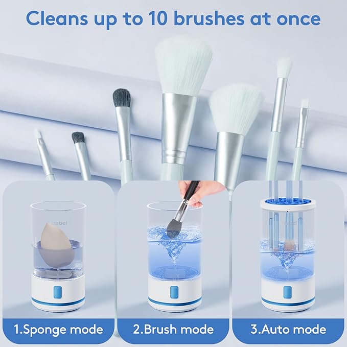 Makeup Brush Cleaner machine, 2 in 1 Makeup Brush Cleanser & Washer, 7000 RPM High-Speed Deep Cleaning, Portable Automatic Cosmetic Brush Cleaner for Foundation Brush Sponge, Clear