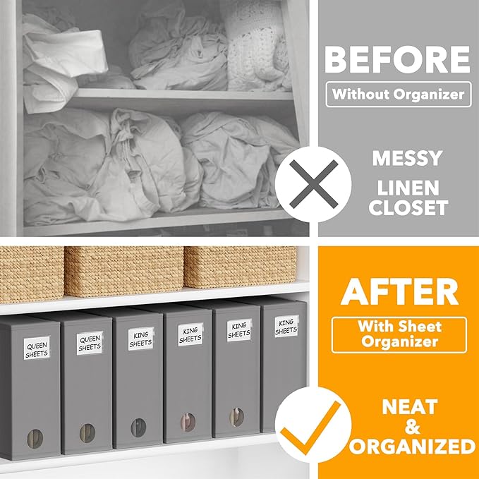 SpaceAid 6 Pack Bed Sheet Organizers and Storage, Foldable Sheet Organizer for Linen Closet, Sheets Set Folder Keeper with Window XL (Queen & King Size) Bedding Container (Gray, 6 Pack)