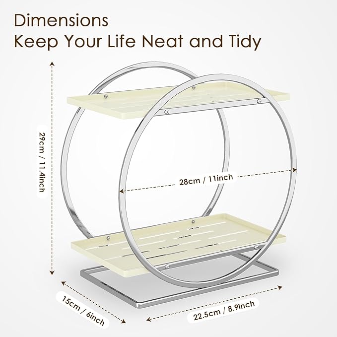 Perfume Organizer for Dresser, 2-Tier Bathroom Counter Organizer, Elegant Makeup Organizer for Vanity, Multi-Purpose Cosmetics Skincare Organizers Countertop (Silver Frame & Cream White Tray)