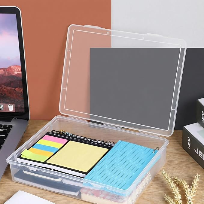 Qunclay 6 Pcs 9 x 8.7 x 2 inches Plastic Storage Box with Lid Multipurpose Craft Organizers Plastic Containers Clear Pencil Case Art Satchel Storage Case for Beads Ornaments Crafts Accessories