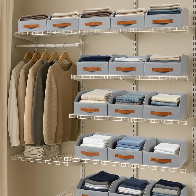 Fabric Storage Bins for Organizing - 4 Pack Large Trapezoid Collapsible Storage Bins with Front Handle, Closet Organizers and Storage for Bedroom, Home Shelves, Small Spaces, Grey