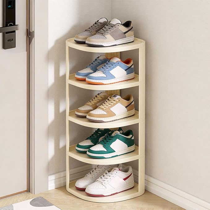 Vertical Shoe Rack 5 Tier Adjustable Shoe Organizer Small Shoe Shelf for Closet, Narrow Entryway, or Bedroom Easy to Assemble and Disassemble Holds Up to 5 Pairs of Shoes (White)