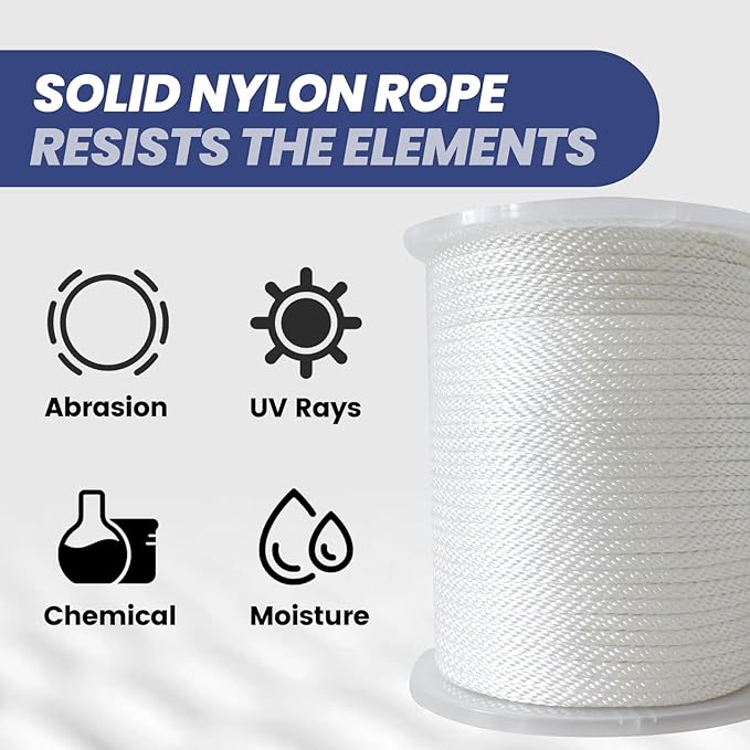 MERIANE Nylon Rope 500 Ft 3/8 Inch – Multipurpose Solid Braided Rope – Ideal Use for Camping, Clothesline, Marine, Flag Line – Abrasion & UV Resistant – Shock Absorption Rope for Indoor Outdoor