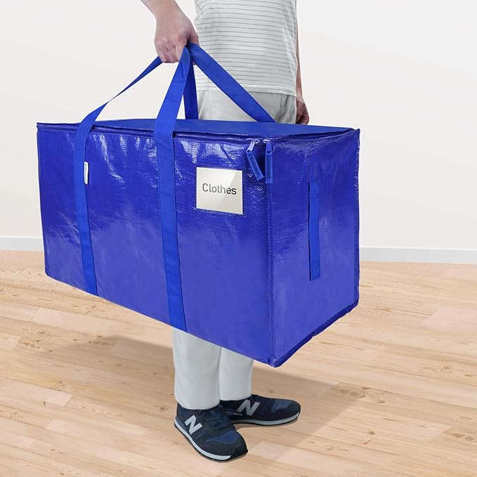 TICONN 6 Pack Extra Large Moving Bags Heavy Duty with Zippers & Carrying Handles, Durable Storage Bags Moving Boxes for Closet Organizers and Storage (6 Pack, Blue)