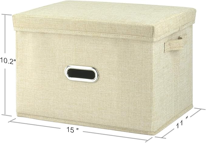 Large Capacity Linen Fabric Storage Bin for Clothes Storage, Toy Organizer Storage Cube, Foldable Box with Removable Lid, 15" x 11" x 10.2", Beige