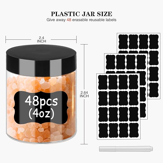 Plastic Jars with Lids 4 OZ 48 PCS, Small Cosmetic Slime Containers Clear Travel Round Jars Empty Leak Proof Refillable Sample Containers with Black Lids for Lotion, Cream, Cosmetics