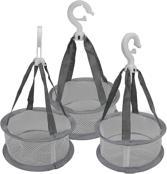 Makeup Brush Drying Rack, 3pcs Hanging Mesh Dry Net Mini Ventilated Windproof Drying Rack Basket Dryer for Makeup Brushes Tools (Grey)