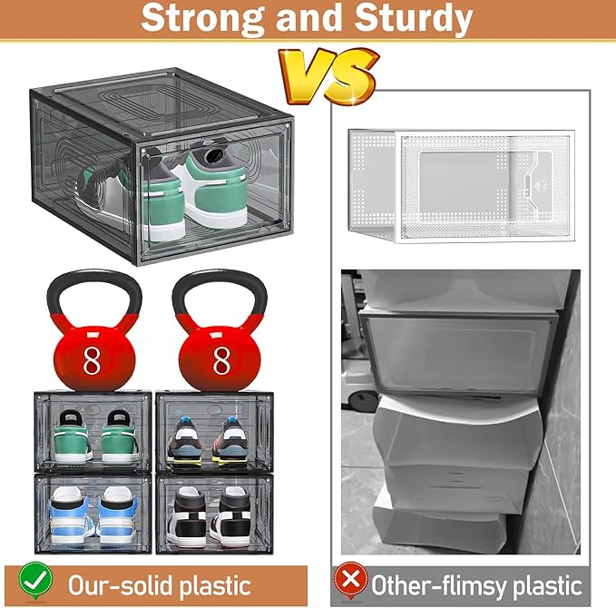 10 Pack Thicken Shoe Organizer Stackable,Upgraded Sturdy Shoe Storage Box with Magnetic Door,Shoe Containers For Sneaker Display,Hat Organizer,Black…